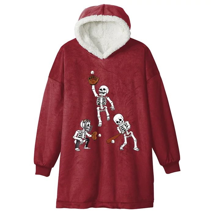 Baseball Halloween Skeletons Hitter Catcher Boy Hooded Wearable Blanket