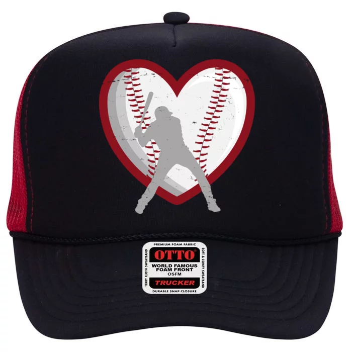 Baseball Heart Sport Lover High Crown Mesh Trucker Hat