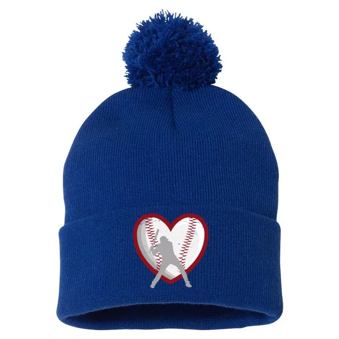 Baseball Heart Sport Lover Pom Pom 12in Knit Beanie