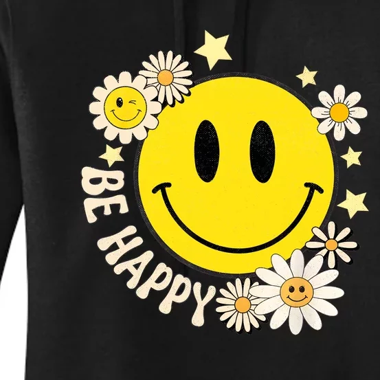 Be Happy Smile Face Retro Groovy Daisy Flower 70s Women's Pullover Hoodie