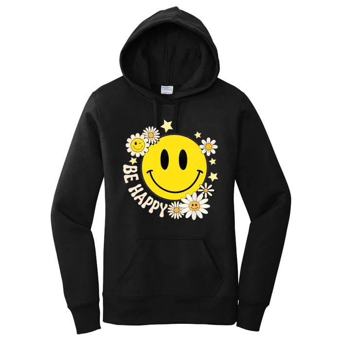 Be Happy Smile Face Retro Groovy Daisy Flower 70s Women's Pullover Hoodie