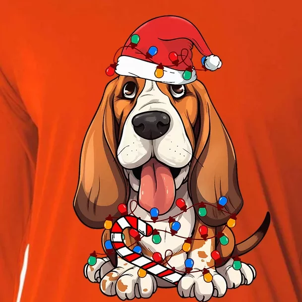 Basset Hound Santa Christmas Lights Dog Lover Xmas Pajama Cooling Performance Long Sleeve Crew