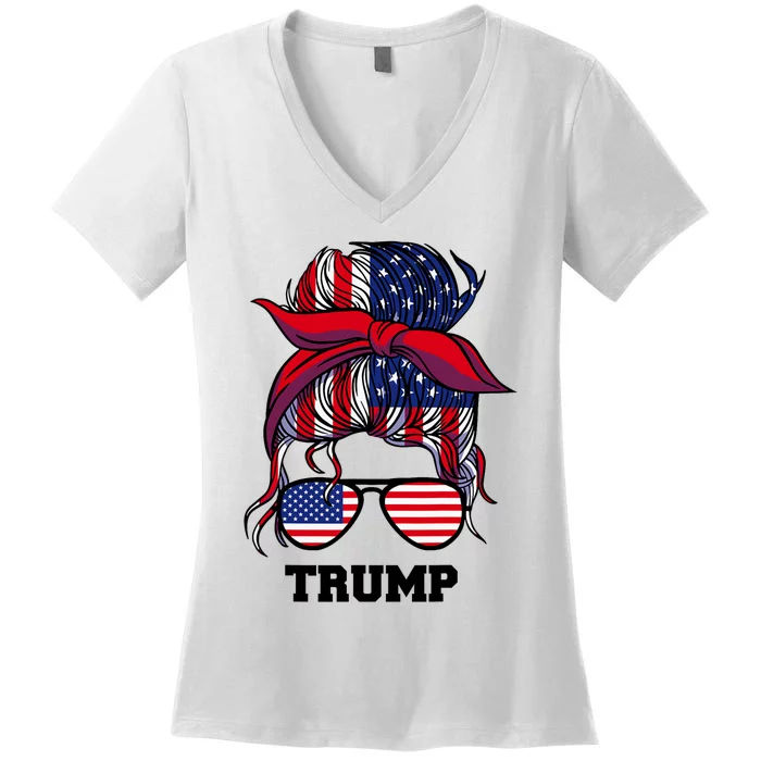 Bandana Headscarf Sunglasses Girl Trump Women's V-Neck T-Shirt