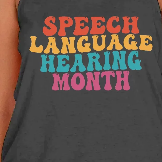 Better Hearing Speech Language Hearing Month Women's Knotted Racerback Tank