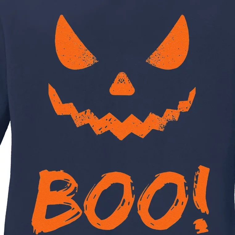 Boo Halloween Spooky Scary Pumpkin Pumpkins October Fall Ladies Long Sleeve Shirt