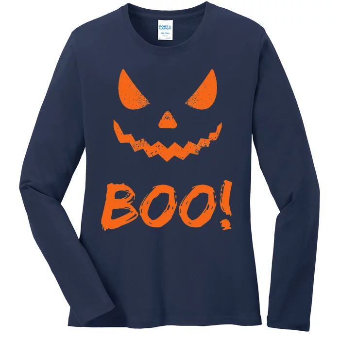 Boo Halloween Spooky Scary Pumpkin Pumpkins October Fall Ladies Long Sleeve Shirt