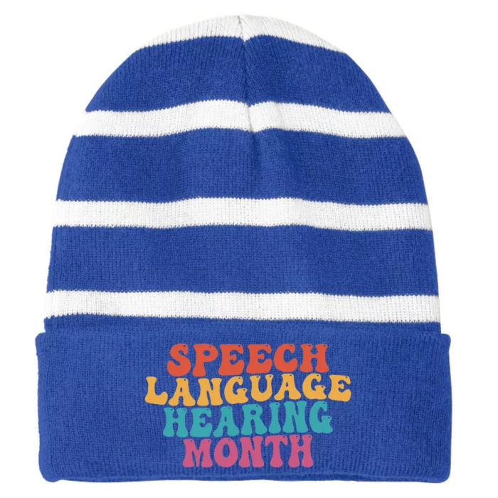 Better Hearing Speech Language Hearing Month Striped Beanie with Solid Band