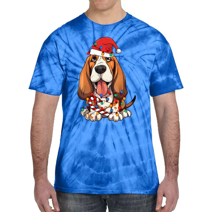 Basset Hound Santa Christmas Lights Dog Lover Xmas Pajama Tie-Dye T-Shirt