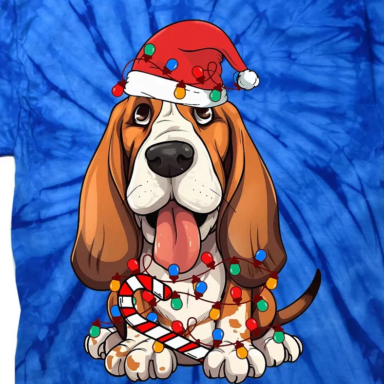 Basset Hound Santa Christmas Lights Dog Lover Xmas Pajama Tie-Dye T-Shirt