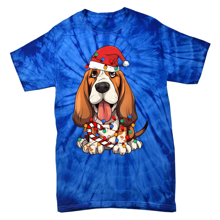 Basset Hound Santa Christmas Lights Dog Lover Xmas Pajama Tie-Dye T-Shirt