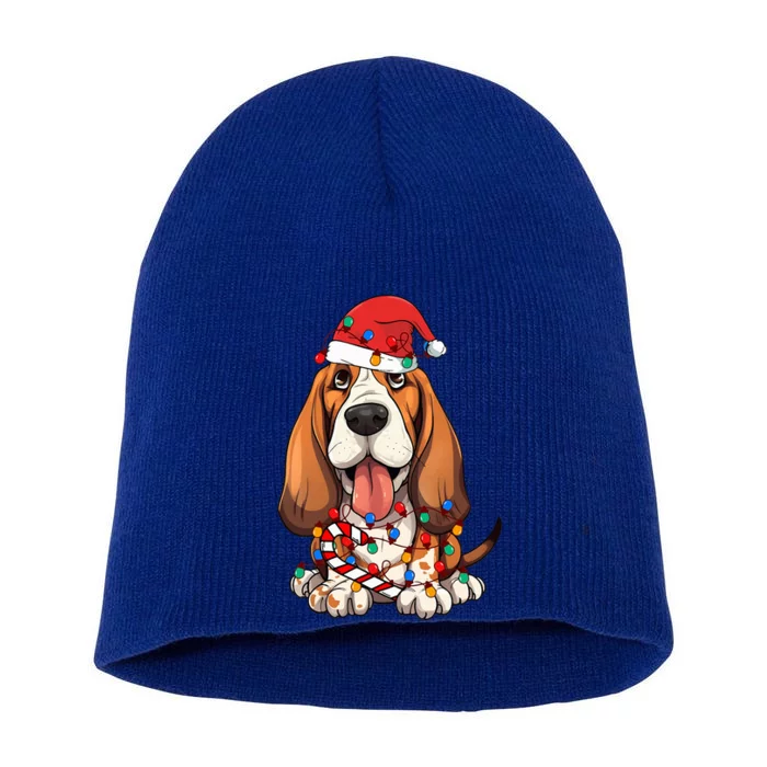 Basset Hound Santa Christmas Lights Dog Lover Xmas Pajama Short Acrylic Beanie