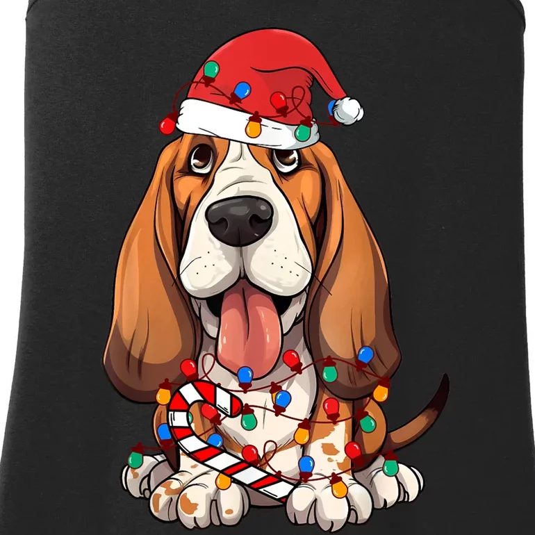 Basset Hound Santa Christmas Lights Dog Lover Xmas Pajama Ladies Essential Tank