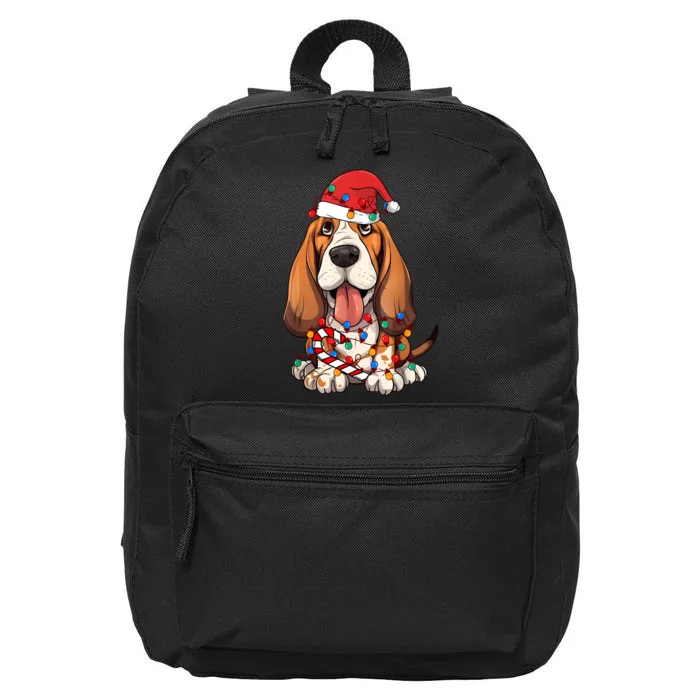 Basset Hound Santa Christmas Lights Dog Lover Xmas Pajama 16 in Basic Backpack