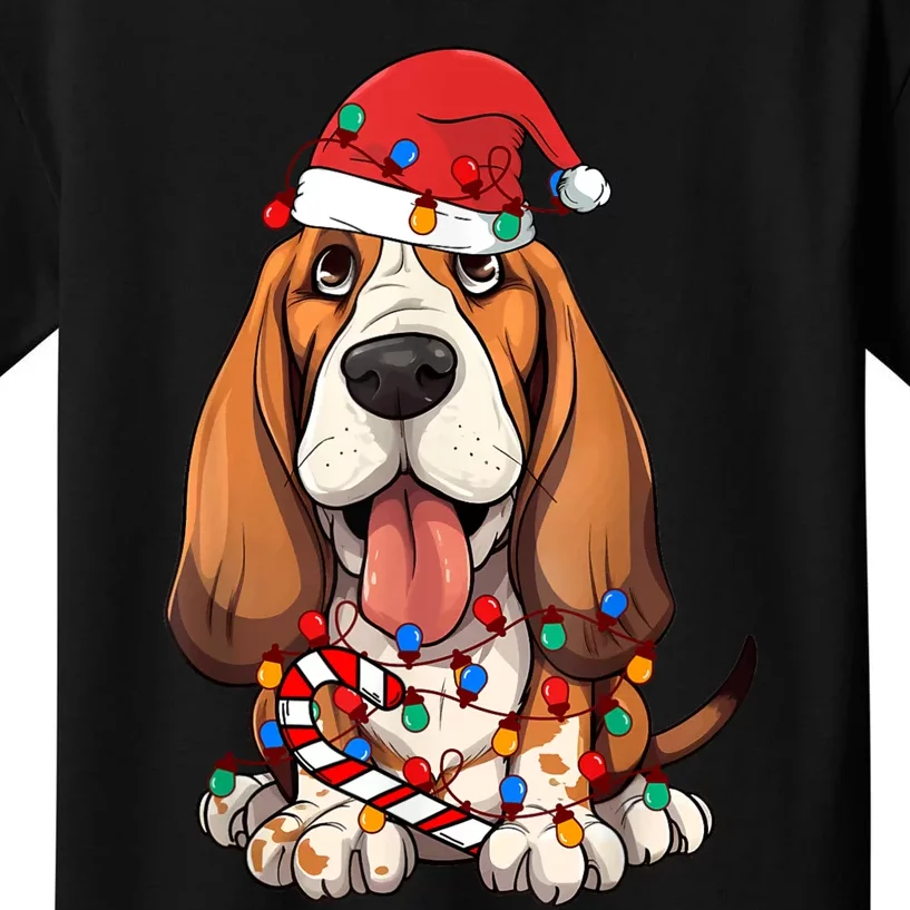 Basset Hound Santa Christmas Lights Dog Lover Xmas Pajama Kids T-Shirt