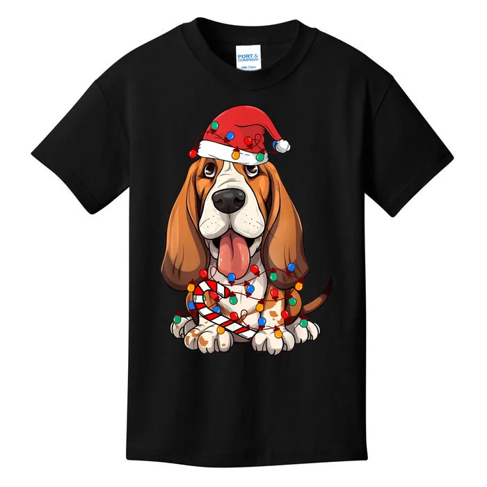 Basset Hound Santa Christmas Lights Dog Lover Xmas Pajama Kids T-Shirt