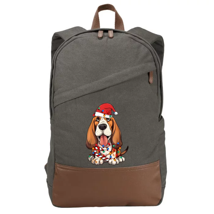 Basset Hound Santa Christmas Lights Dog Lover Xmas Pajama Cotton Canvas Backpack