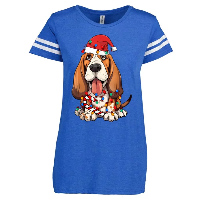 Basset Hound Santa Christmas Lights Dog Lover Xmas Pajama Enza Ladies Jersey Football T-Shirt