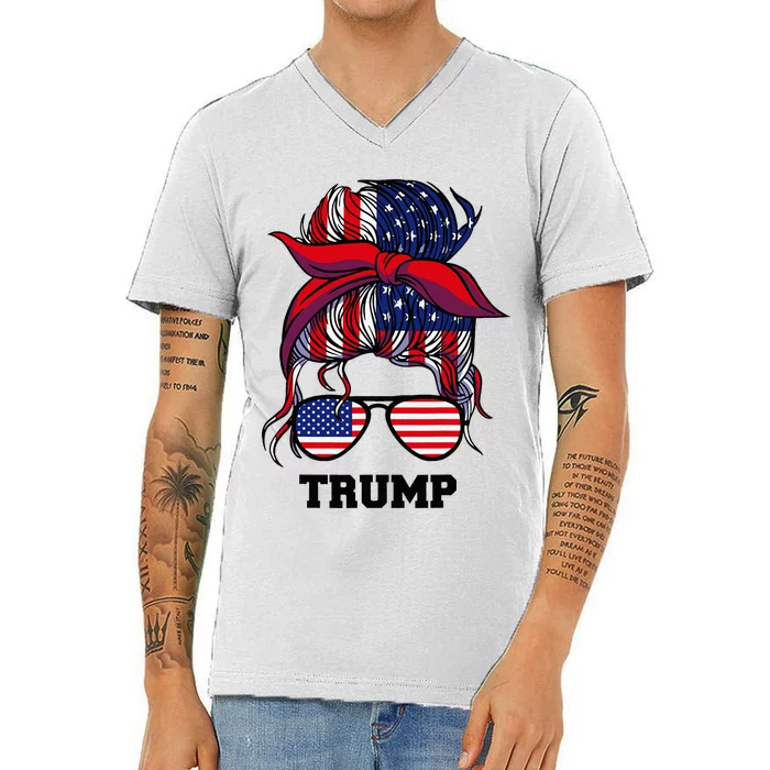 Bandana Headscarf Sunglasses Trump V-Neck T-Shirt