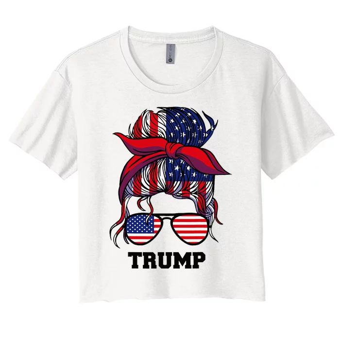 Bandana Headscarf Sunglasses Trump Women's Crop Top Tee