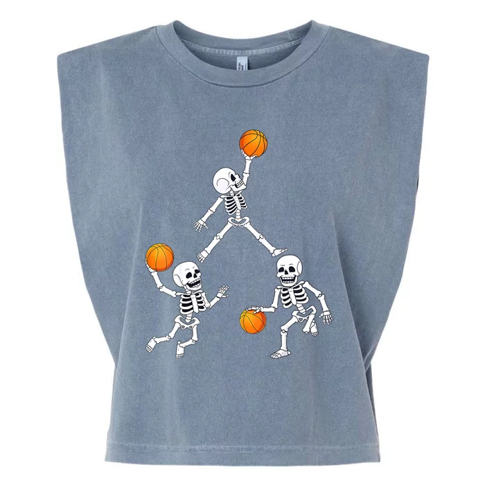 Basketball Halloween Skeleton Dunking Dribble Boys Teen Garment-Dyed Women's Muscle Tee