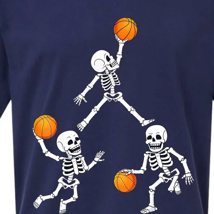 Basketball Halloween Skeleton Dunking Dribble Boys Teen Sueded Cloud Jersey T-Shirt