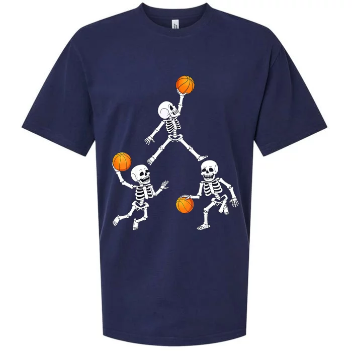 Basketball Halloween Skeleton Dunking Dribble Boys Teen Sueded Cloud Jersey T-Shirt