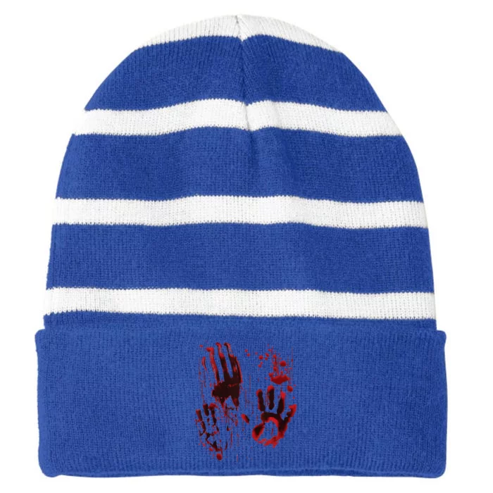 Bloody Hand Splatters Red Blood Handprints Halloween Graphic Striped Beanie with Solid Band