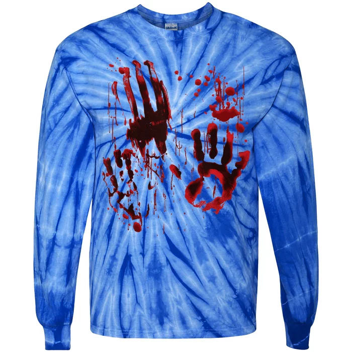 Bloody Hand Splatters Red Blood Handprints Halloween Graphic Tie-Dye Long Sleeve Shirt