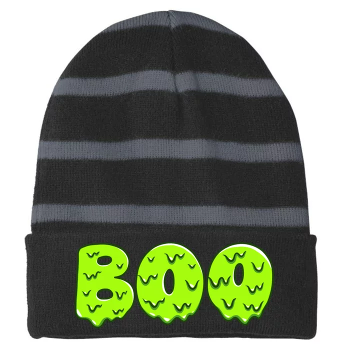 Boo Halloween Slime Striped Beanie with Solid Band