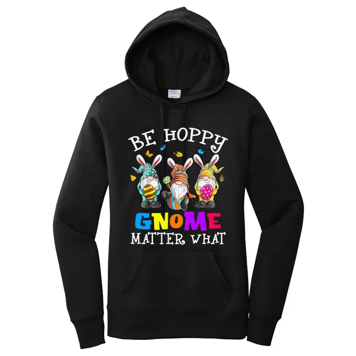 Be Hoppy Spring gnome Easter Bunny Pun egg Women's Pullover Hoodie