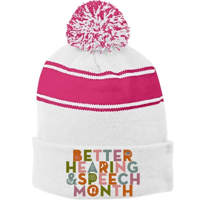 Better Hearing & Speech Month Proud Speech Pathologist SLP Stripe Pom Pom Beanie