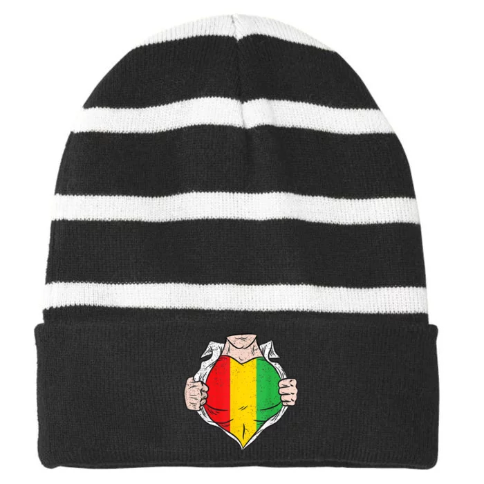 Black History Super Hero Juneteenth African American Striped Beanie with Solid Band