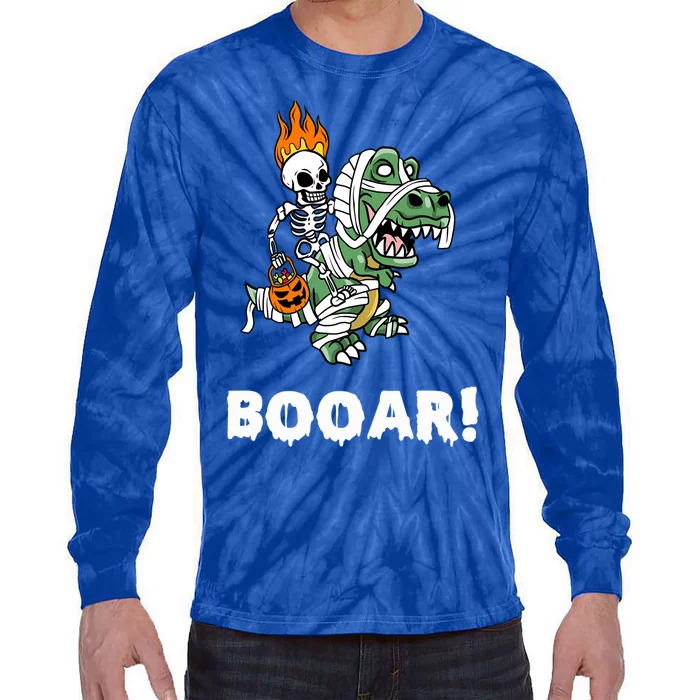 Booar Halloween Skeleton Dino TRex Halloween Dinosaur Gift Tie-Dye Long Sleeve Shirt