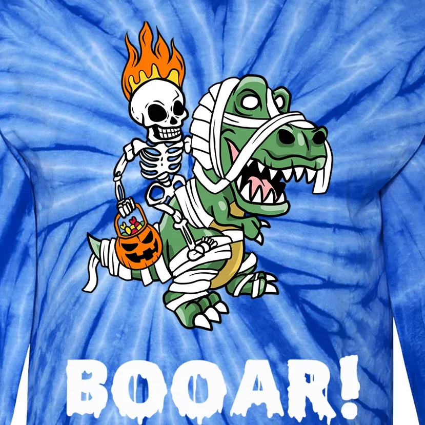 Booar Halloween Skeleton Dino TRex Halloween Dinosaur Gift Tie-Dye Long Sleeve Shirt