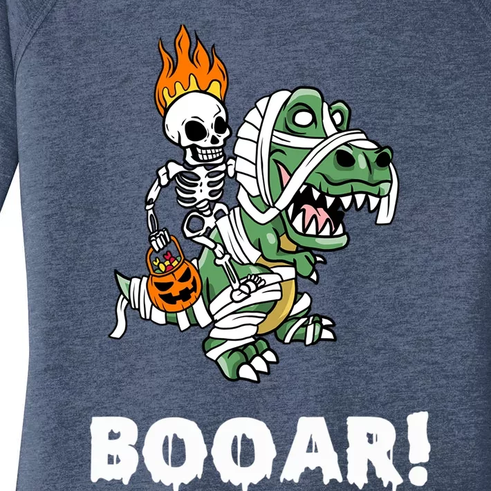 Booar Halloween Skeleton Dino TRex Halloween Dinosaur Gift Women's Perfect Tri Tunic Long Sleeve Shirt