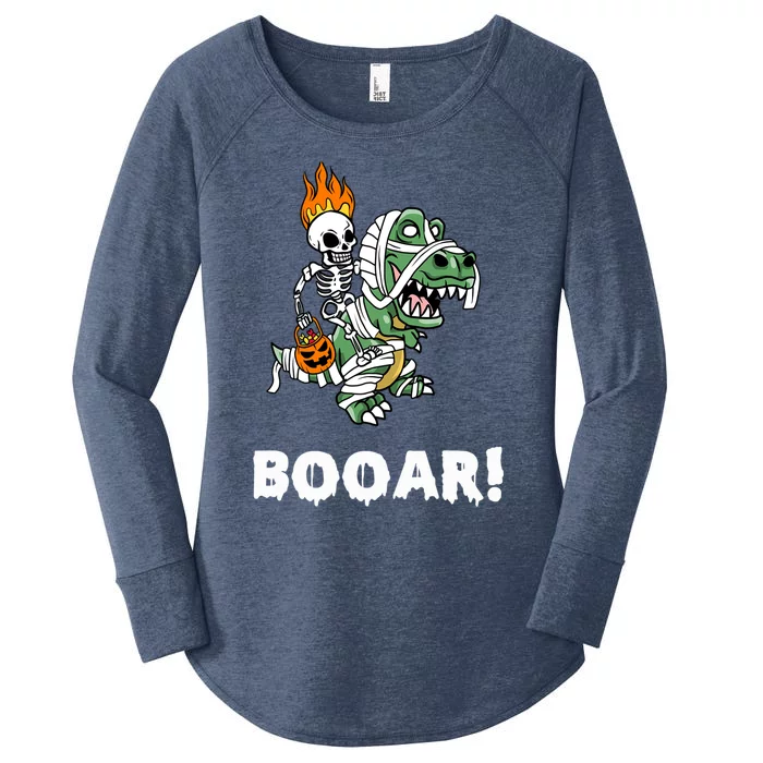 Booar Halloween Skeleton Dino TRex Halloween Dinosaur Gift Women's Perfect Tri Tunic Long Sleeve Shirt