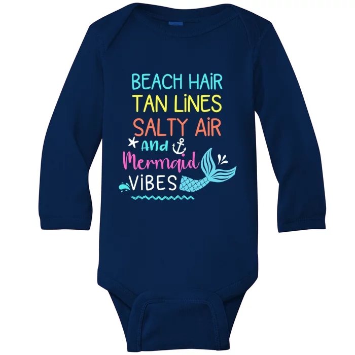 Beach Hair Tan Lines Salty Air Mermaid Vibes Gift Baby Long Sleeve Bodysuit