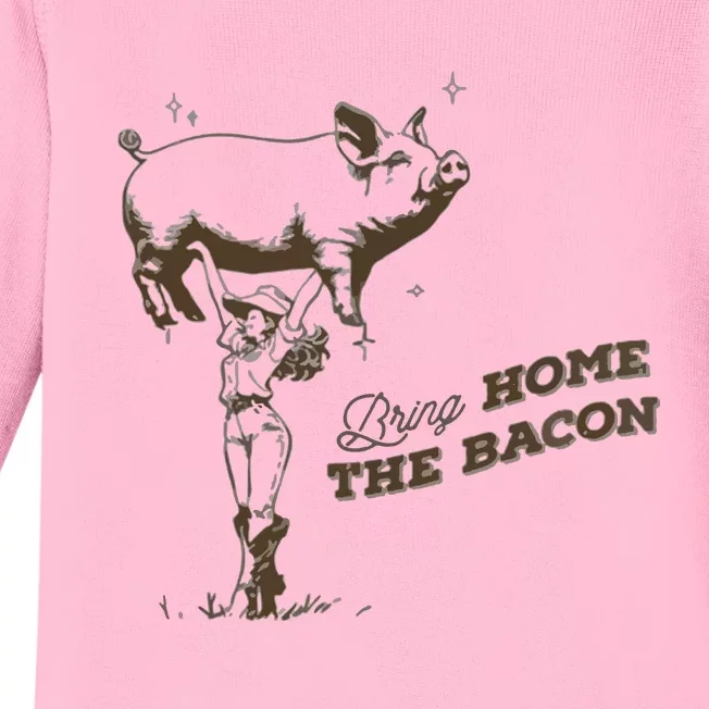 Bring Home The Bacon Country Western Cowgirl Baby Long Sleeve Bodysuit