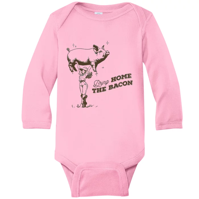 Bring Home The Bacon Country Western Cowgirl Baby Long Sleeve Bodysuit