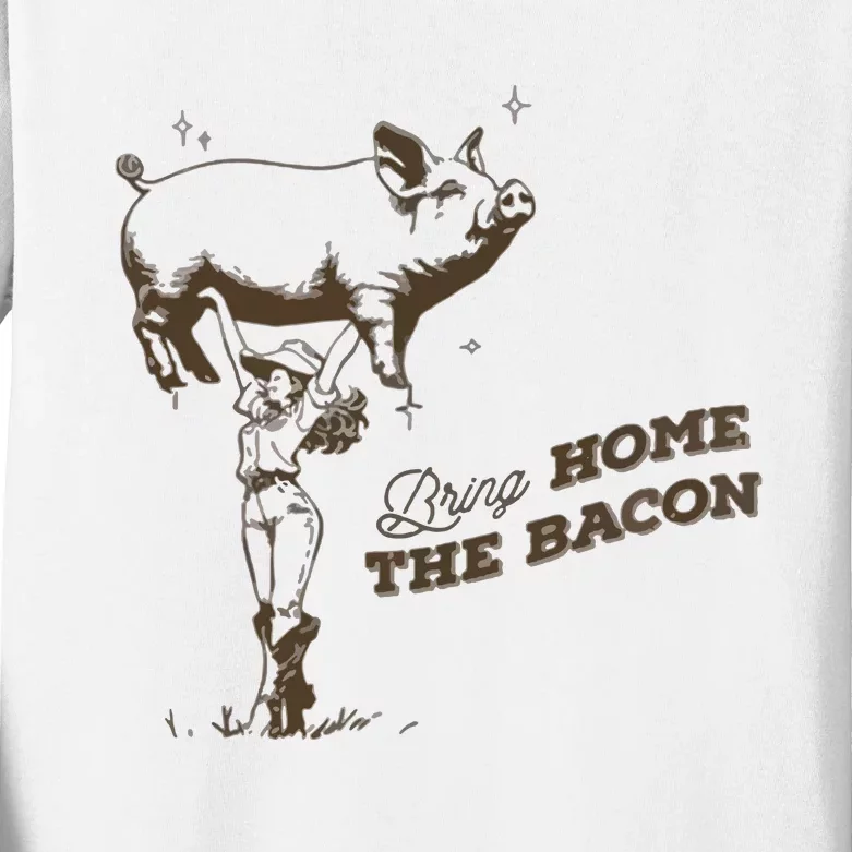 Bring Home The Bacon Country Western Cowgirl Kids Long Sleeve Shirt