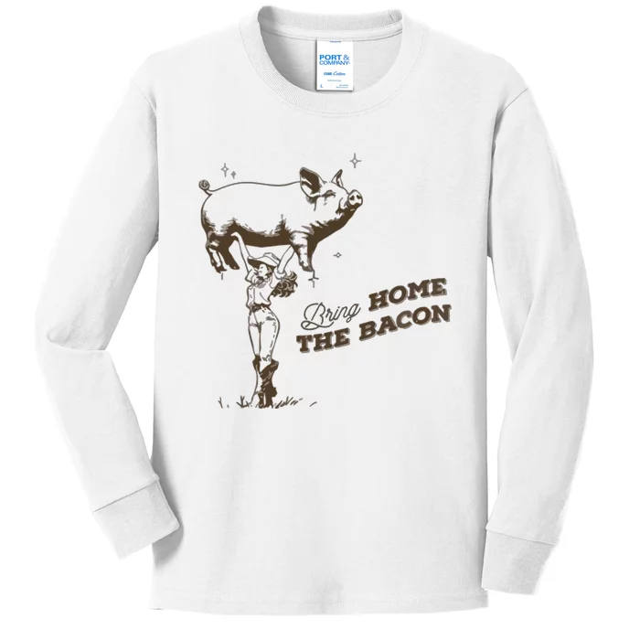 Bring Home The Bacon Country Western Cowgirl Kids Long Sleeve Shirt