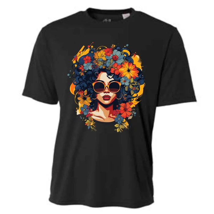 Black History T Shrits For Wo Afro Flower Hair Juneteenth Cooling Performance Crew T-Shirt