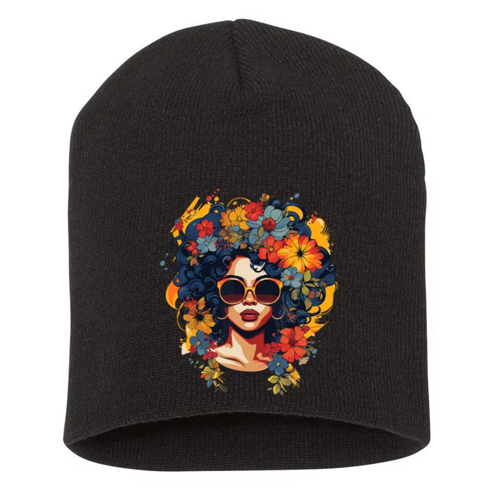 Black History T Shrits For Wo Afro Flower Hair Juneteenth Short Acrylic Beanie