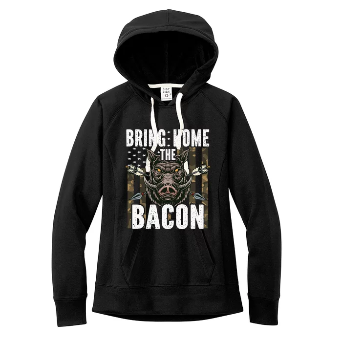 Bring Home The Bacon Hog Hunting Boar Wild Pig Hunter Women's Fleece Hoodie