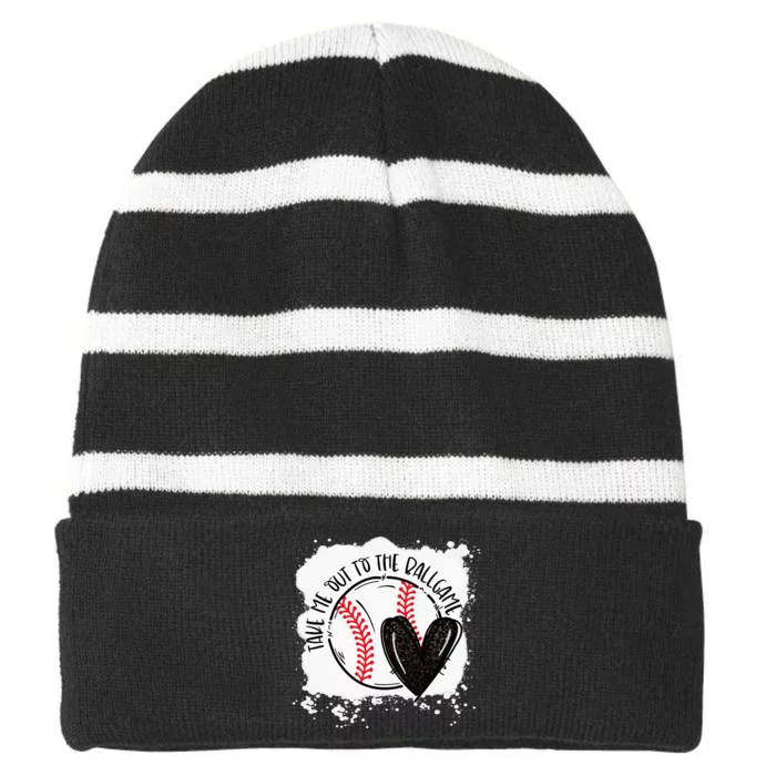 Ball Heart Take Me Out To Ball Game Ball Season Striped Beanie with Solid Band