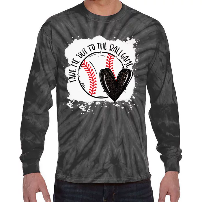 Ball Heart Take Me Out To Ball Game Ball Season Tie-Dye Long Sleeve Shirt