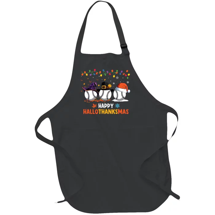 Baseball Halloween Thanksgiving Christmas Hallothanksmas Full-Length Apron With Pocket