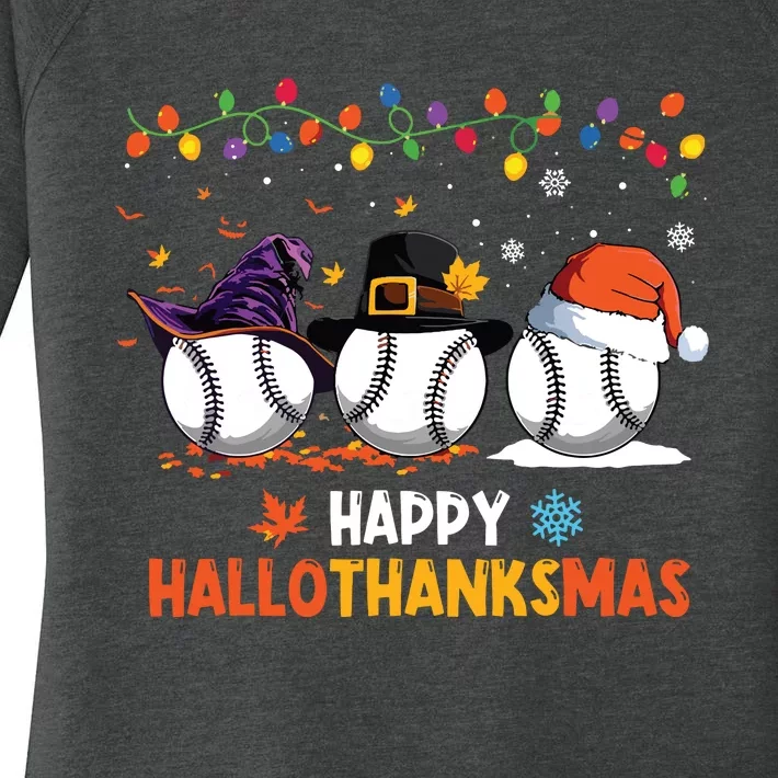 Baseball Halloween Thanksgiving Christmas Hallothanksmas Women's Perfect Tri Tunic Long Sleeve Shirt