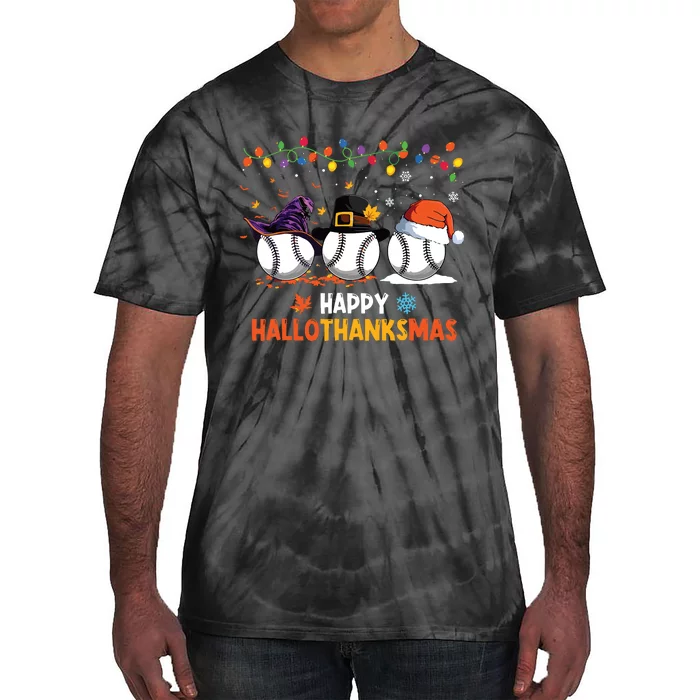 Baseball Halloween Thanksgiving Christmas Hallothanksmas Tie-Dye T-Shirt