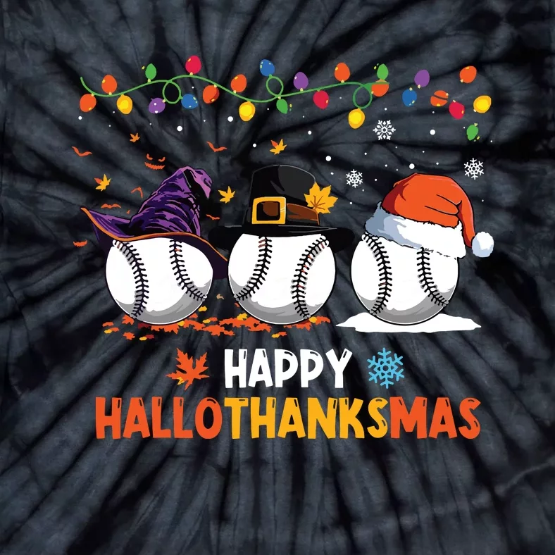 Baseball Halloween Thanksgiving Christmas Hallothanksmas Tie-Dye T-Shirt